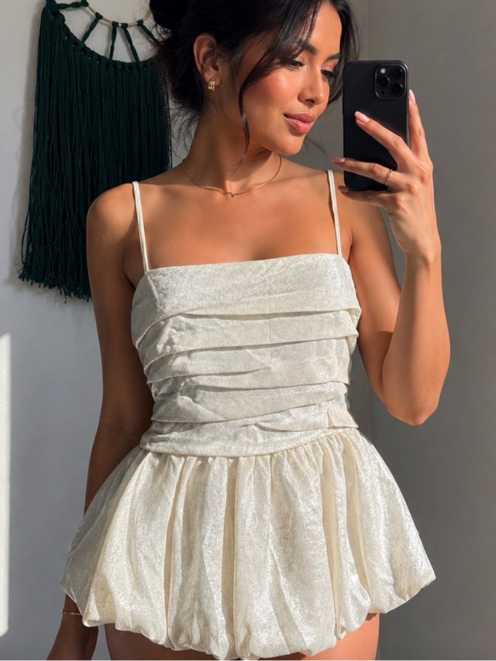 a new day Cream Strapless Pleated Bubble-Hem Top